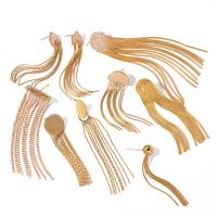 Fashion Fringe Earrings, 304 Stainless Steel, 18K gold plated, different styles for choice & for woman & with rhinestone, golden, Sold By Pair