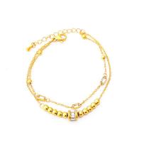 Titanium Steel Bracelet & Bangle, with 1.77inch extender chain, Vacuum Ion Plating, Double Layer & micro pave cubic zirconia & for woman, golden, Length:Approx 6.3 Inch, Sold By PC