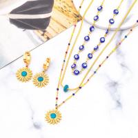 Jewelry Sets Titanium Steel with turquoise with 2.36inch extender chain Vacuum Ion Plating three layers & for woman & epoxy gel golden earring 18mm pendant 18mm Length Approx 15.75 Inch Approx 17.72 Inch Approx 19.69 Inch Sold By PC
