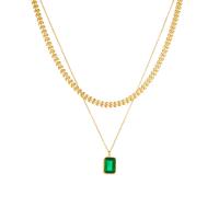 Titanová ocel náhrdelník, Titanium ocel, s Emerald, s 1.97inch extender řetězce, Dvojitá vrstva & módní šperky & pro ženy, zlatý, 10mm, Prodáno za Cca 15.75 inch, Cca 17.32 inch Strand