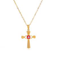 Evil Eye smykker halskæde, 304 rustfrit stål, med 1.97inch extender kæde, Kryds, mode smykker & for kvinde & emalje, gylden, 27mm, Solgt Per Ca. 17.72 inch Strand