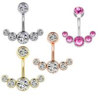 Stainless Steel Belly Ring, 304 Stainless Steel, Vacuum Ion Plating, Unisex & micro pave cubic zirconia, more colors for choice, rod width 1.6mm,rod length 10mm,ball diameter 5mm, Sold By PC