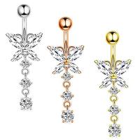 Stainless Steel Belly Ring, 304 Stainless Steel, Butterfly, Vacuum Ion Plating, fashion jewelry & micro pave cubic zirconia & for woman, more colors for choice, rod width 1.6mm,rod length 10mm,ball diameter 5mm, Sold By PC