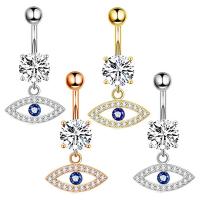 Stainless Steel Belly Ring 304 Stainless Steel Evil Eye Vacuum Ion Plating fashion jewelry & Unisex & micro pave cubic zirconia rod width 1.6mm rod length 10mm ball diameter 5mm Sold By PC