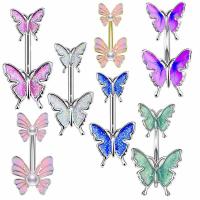 Stainless Steel Belly Ring 304 Stainless Steel with Plastic Pearl Butterfly Vacuum Ion Plating fashion jewelry & for woman & enamel rod width 1.6mm rod length 10mm ball diameter 5mm Sold By PC