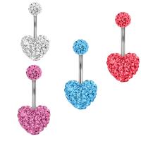 Stainless Steel Belly Ring, 304 Stainless Steel, Heart, fashion jewelry & micro pave cubic zirconia & for woman, more colors for choice, rod width 1.6mm,rod length 10mm,ball 6/mm,heart 12mm, Sold By PC