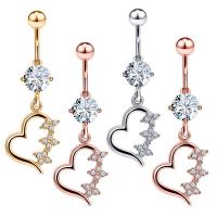 Stainless Steel Belly Ring 304 Stainless Steel Heart Vacuum Ion Plating fashion jewelry & micro pave cubic zirconia & for woman rod width 1.6mm rod length 10mm ball diameter 5mm Sold By PC