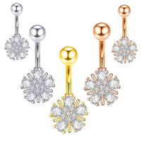 Stainless Steel Belly Ring 304 Stainless Steel Flower Vacuum Ion Plating fashion jewelry & micro pave cubic zirconia & for woman rod width 1.6mm rod length 10mm ball diameter 5mm Sold By PC
