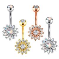 Stainless Steel Belly Ring, 304 Stainless Steel, Flower, Vacuum Ion Plating, fashion jewelry & micro pave cubic zirconia & for woman, more colors for choice, rod width 1.6mm,rod length 10mm,ball diameter 5mm, Sold By PC