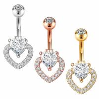 Stainless Steel Belly Ring, 304 Stainless Steel, Heart, Vacuum Ion Plating, fashion jewelry & micro pave cubic zirconia & for woman, more colors for choice, rod width 1.6mm,rod length 10mm,ball diameter 5mm, Sold By PC
