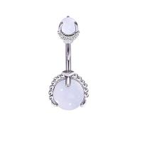 Stainless Steel Belly Ring 304 Stainless Steel with Clear Quartz Round fashion jewelry & for woman rod width 1.6mm rod length 10mm ball diameter 6/10mm Sold By PC
