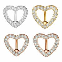 Stainless Steel Belly Ring 304 Stainless Steel Heart Vacuum Ion Plating fashion jewelry & micro pave cubic zirconia & for woman rod width 1.6mm rod length 10mm ball diameter 5mm Sold By PC