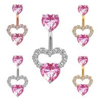 Stainless Steel Belly Ring 304 Stainless Steel Heart Vacuum Ion Plating fashion jewelry & micro pave cubic zirconia & for woman rod width 1.6mm rod length 10mm Sold By PC