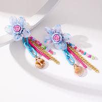 Zinc Alloy Drop Earrings Glass Beads with Etamine & Zinc Alloy & Acrylic Flower fashion jewelry multi-colored Sold By Pair