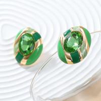 Zinc Alloy Stud Earring with acrylic rhinestone fashion jewelry & for woman & enamel green nickel lead & cadmium free Sold By Pair