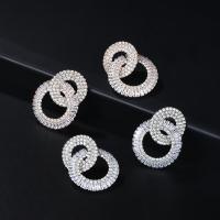 Cubic Zirconia Micro Pave Brass Earring Round fashion jewelry & micro pave cubic zirconia & for woman nickel lead & cadmium free Sold By Pair