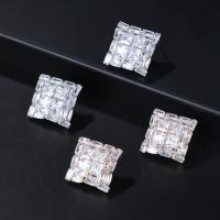 Cubic Zirconia Micro Pave Brass Earring Square fashion jewelry & micro pave cubic zirconia & for woman nickel lead & cadmium free Sold By Pair