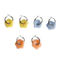 Titanium Steel Huggie Hoop Drop Earring, with Resin, Flower, plated, fashion jewelry & for woman, more colors for choice, 30mm, Sold By Pair