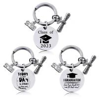 304 Stainless Steel Key Clasp, Flat Round, Unisex & different styles for choice & with letter pattern, original color, 25mm, Sold By PC