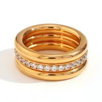 Zirkonia Edelstahl Finger Ring Set, 316 L Edelstahl, 18K vergoldet, drei Stücke & Modeschmuck & verschiedene Größen vorhanden & Micro pave Zirkonia & für Frau, goldfarben, verkauft von setzen