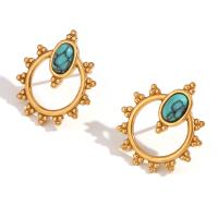Stainless Steel Stud Earrings 316L Stainless Steel with turquoise 18K gold plated fashion jewelry & for woman golden Sold By Pair