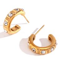 Stainless Steel Stud Earrings, 316L Stainless Steel, 18K gold plated, fashion jewelry & for woman & with rhinestone, golden, 17.80x4.30mm, Sold By Pair