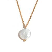 Stainless Steel Jewelry Necklace, 316L Stainless Steel, with Shell Pearl, with 5cm extender chain, 18K gold plated, fashion jewelry & for woman, golden, Length:Approx 40 cm, Sold By PC