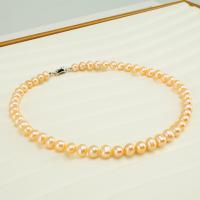 Freshwater Pearl Necklace Slightly Round fashion jewelry & for woman pink 8-9mm Sold Per 43 cm Strand