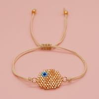 Bracelet Evil Eye bijoux, Seedbead, avec Cordon de noeud, ovale plat, Réglable & bijoux de mode & pour femme, beige, 20x15mm, Longueur:Environ 28 cm, Vendu par PC