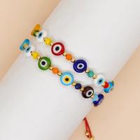 Evil Eye Jewelry Bracelet, Lampwork, with Knot Cord & Crystal & Brass, Flat Round, gold color plated, 2 pieces & Adjustable & fashion jewelry & for woman, mixed colors, Length:Approx 28 cm, 2PCs/Set, Sold By Set
