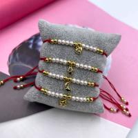 Plastic Bracelet, Plastic Pearl, with Knot Cord & Brass & Tibetan Style, gold color plated, Adjustable & fashion jewelry & Unisex & different styles for choice & with rhinestone, more colors for choice, Length:Approx 28 cm, Sold By PC