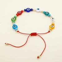 Evil Eye Schmuck Armband, Lampwork, mit Knotenschnur & Seedbead, flache Runde, Einstellbar & Modeschmuck & unisex, gemischte Farben, Länge:ca. 28 cm, verkauft von PC