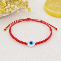 Evil Eye Jewelry Bracelet, Lampwork, with Knot Cord, Flat Round, random style & Adjustable & fashion jewelry & Unisex, mixed colors, Length:Approx 28 cm, Sold By PC