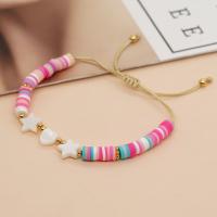 Fashion Bracelet & Bangle Jewelry, Polymer Clay, with Knot Cord & Shell & Brass, Star, gold color plated, Adjustable & fashion jewelry & for woman, mixed colors, Length:Approx 28 cm, Sold By PC