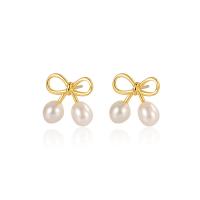 925 Sterling Silver Stud Earrings with Freshwater Pearl plated fashion jewelry & for woman nickel lead & cadmium free 14mm Sold By Pair
