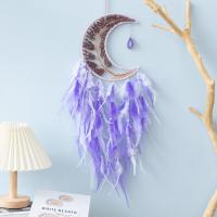 Fashion Dream Catcher Feather with leather cord & Agate & Strawberry Quartz & Brass & Iron Moon handmade for home and office purple 750mm Sold By PC
