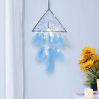 Fashion Dream Catcher Feather with leather cord & Iron Triangle handmade for home and office blue 500mm Sold By PC
