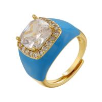 Kubisk Circonia Micro bane messing Ring, guldfarve belagt, Justerbar & mode smykker & Micro Pave cubic zirconia & for kvinde & emalje, flere farver til valg, nikkel, bly & cadmium fri, Indvendig diameter:Ca. 17mm, Solgt af PC