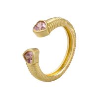 Cubic Zirconia Micro Pave Brass Ring Heart gold color plated Adjustable & fashion jewelry & micro pave cubic zirconia & for woman nickel lead & cadmium free Inner Approx 17mm Sold By PC