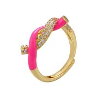 Cubic Zirconia Micro Pave Brass Ring plated Adjustable & fashion jewelry & micro pave cubic zirconia & for woman & enamel nickel lead & cadmium free Inner Approx 17mm Sold By PC