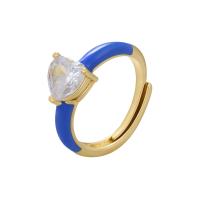Cubic Zircon Brass Finger Ring with Cubic Zirconia Heart gold color plated fashion jewelry & for woman & enamel nickel lead & cadmium free Approx 17mm Inner Approx 17mm Sold By PC