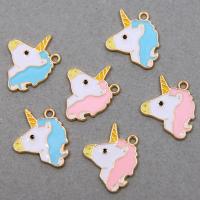 Tibetan Style Enamel Pendants, Unicorn, gold color plated, DIY, more colors for choice, 25x20x2mm, Approx 100PCs/Bag, Sold By Bag