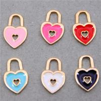 Tibetan Style Enamel Pendants, Lock, gold color plated, DIY, more colors for choice, 13x11mm, Approx 100PCs/Bag, Sold By Bag