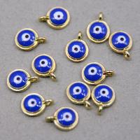 Evil Eye Pendants, Tibetan Style, Round, gold color plated, DIY & enamel, blue, 12x9x4mm, Approx 400PCs/Bag, Sold By Bag