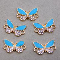 Animal Zinc Alloy Connector Butterfly gold color plated DIY & enamel & with rhinestone & 1/1 loop Approx Sold By Bag