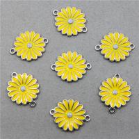 Flower Zinc Alloy Connector Chrysamthemum silver color plated DIY & enamel & 1/1 loop yellow Approx Sold By Bag