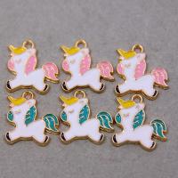 Tibetan Style Enamel Pendants, Unicorn, gold color plated, DIY, more colors for choice, 19x21x2mm, Approx 100PCs/Bag, Sold By Bag