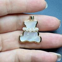 Brass Jewelry Pendants with Pearl Oyster & Plastic Pearl Bear gold color plated DIY white nickel lead & cadmium free 21.80mm Sold By PC