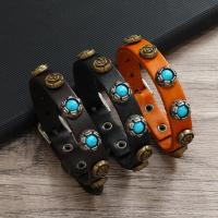 PU Leather Cord Bracelets, with turquoise & Tibetan Style, fashion jewelry & Unisex, more colors for choice, The inner diameter of the bracelet is 21cm, Sold By PC