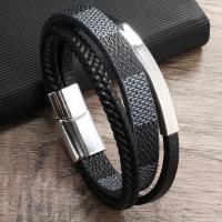 PU Leather Cord Bracelets, with 304 Stainless Steel, fashion jewelry & Unisex, more colors for choice, The inner diameter of the bracelet is 20cm, Sold By PC